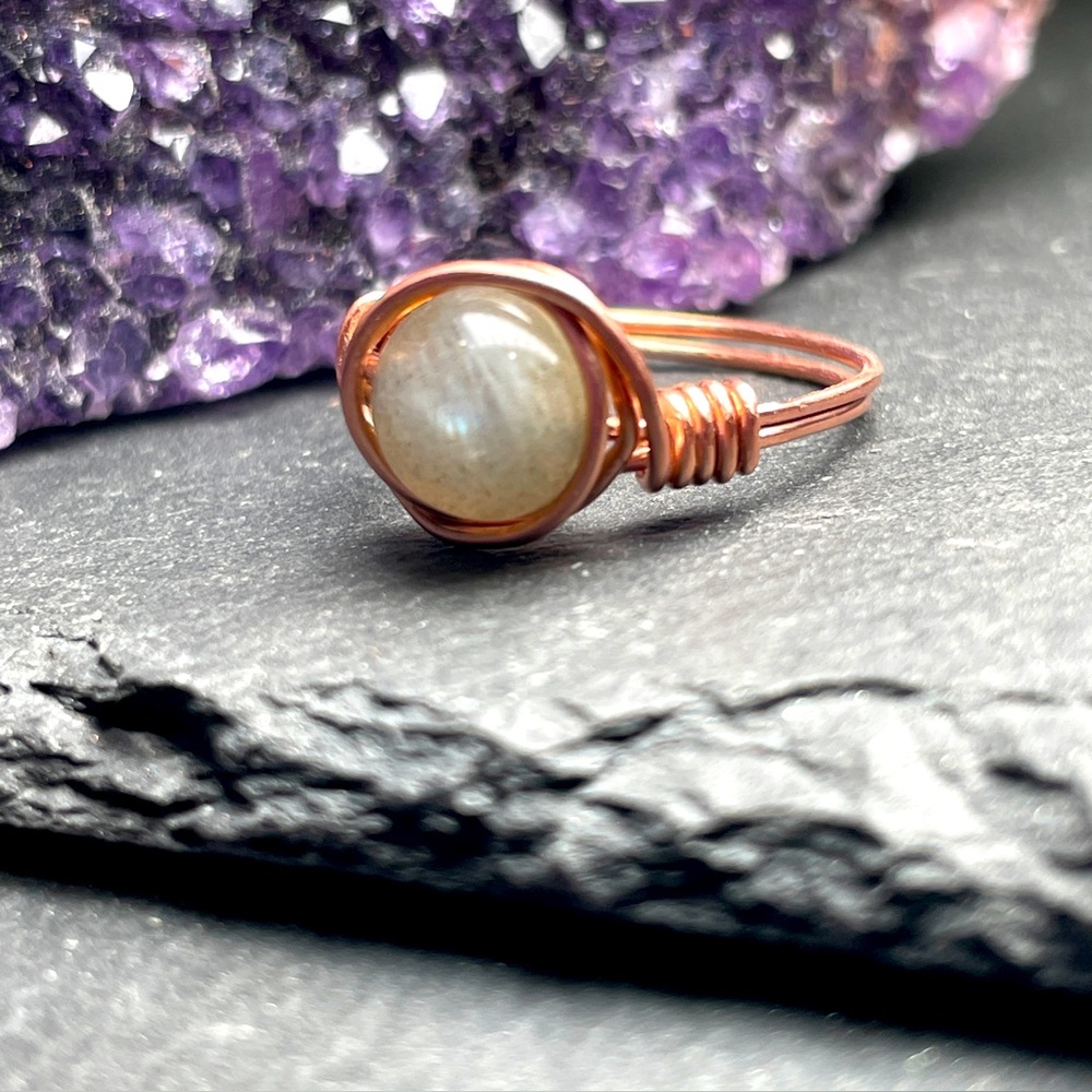 Labradorite Gemstone Bare Copper Artisan Designed Ring